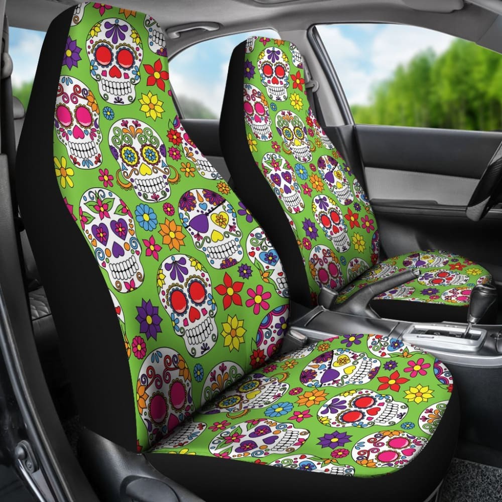 Green Sugar Skull Ii Car Seat Covers 101819 - YourCarButBetter