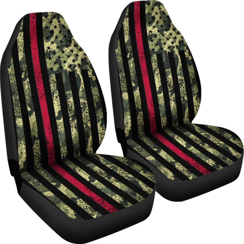 Green Themed American Flag Thin Red Line Car Seat Covers 211803 - YourCarButBetter