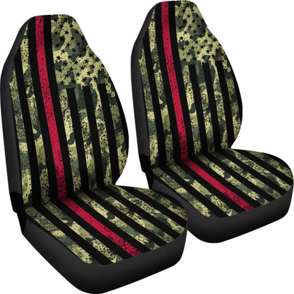 Green Themed American Flag Thin Red Line Car Seat Covers 211803 - YourCarButBetter