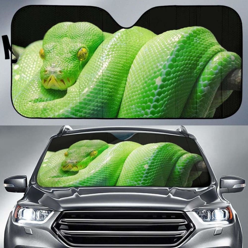 Green Tree Python Snake Dark Background Hd Car Sun Shade 104020 - YourCarButBetter