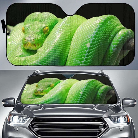 Green Tree Python Snake Dark Background Hd Car Sun Shade 104020 - YourCarButBetter