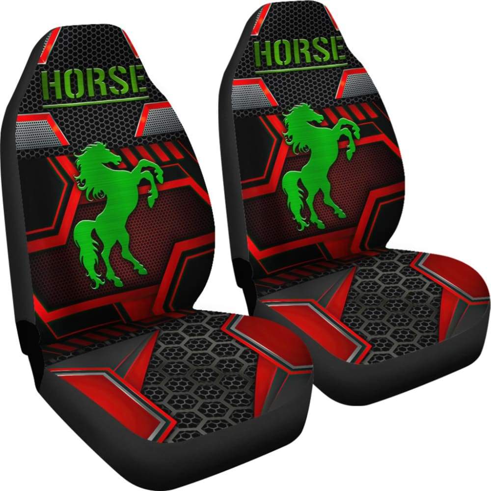 Green Walking Horse Emblem Car Seat Covers 210503