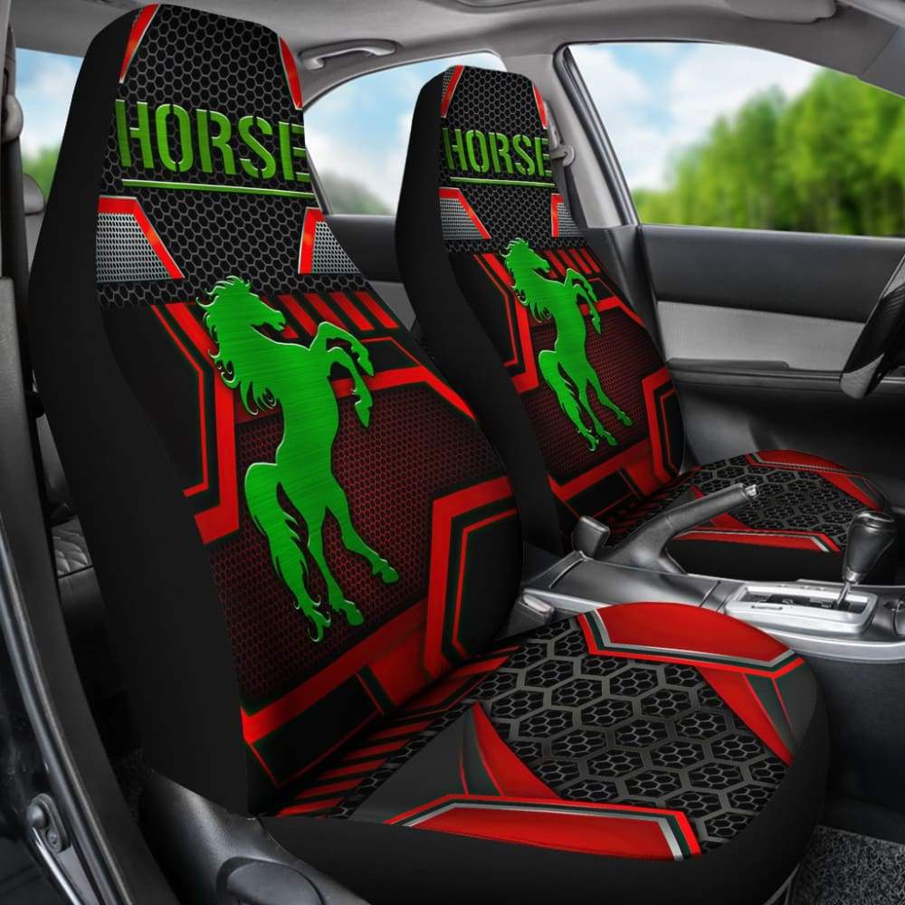 Green Walking Horse Emblem Car Seat Covers 210503