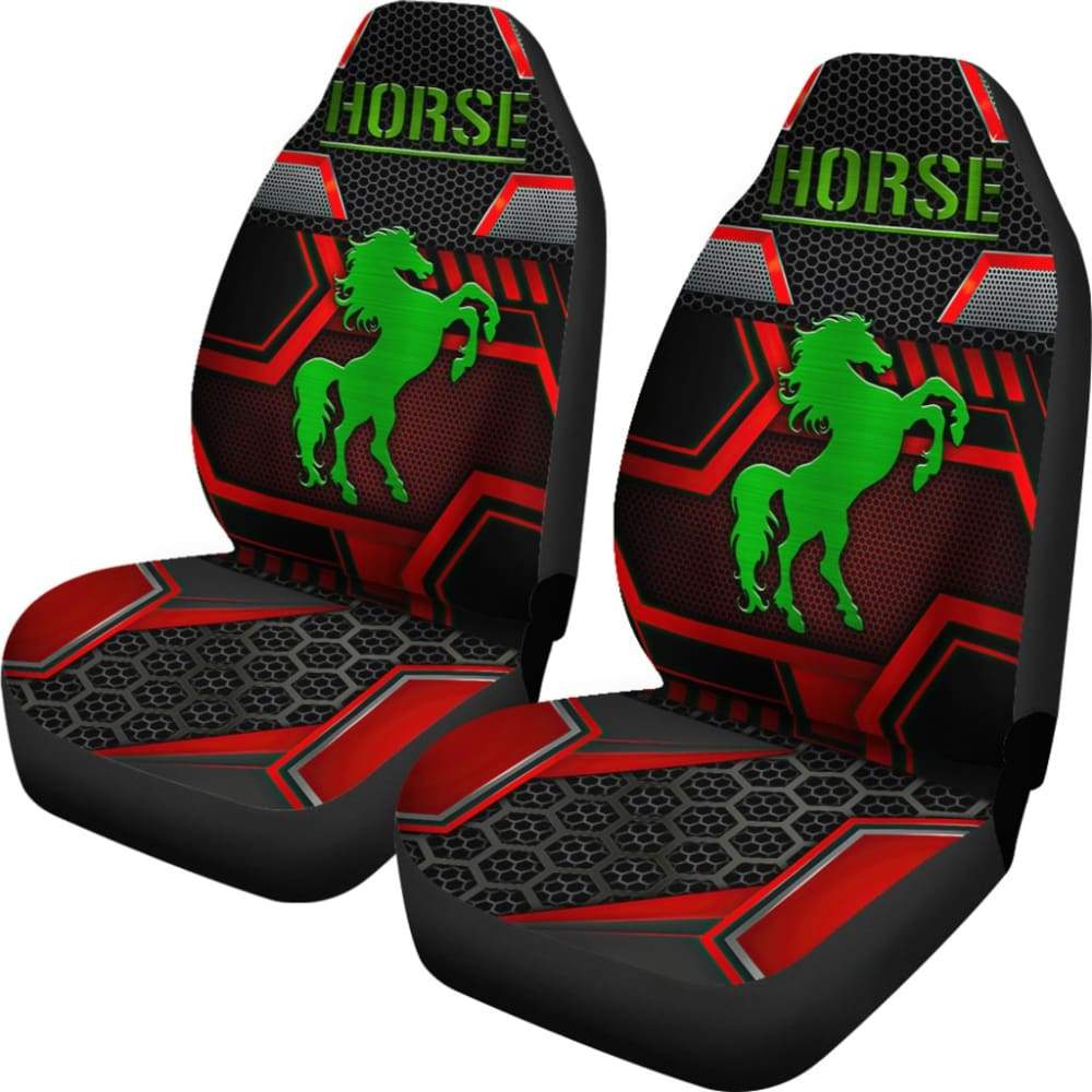 Green Walking Horse Emblem Car Seat Covers 210503
