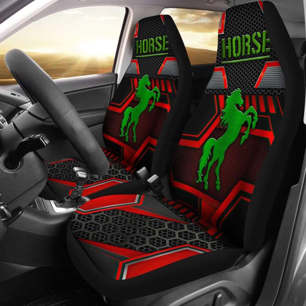 Green Walking Horse Emblem Car Seat Covers 210503