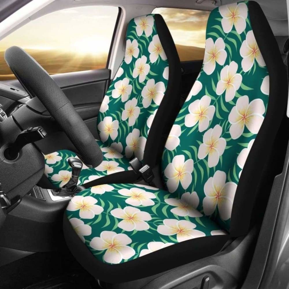 Green With Plumeria Frangipani Hawaiian Flower Pattern Car Seat Covers 153908 - YourCarButBetter