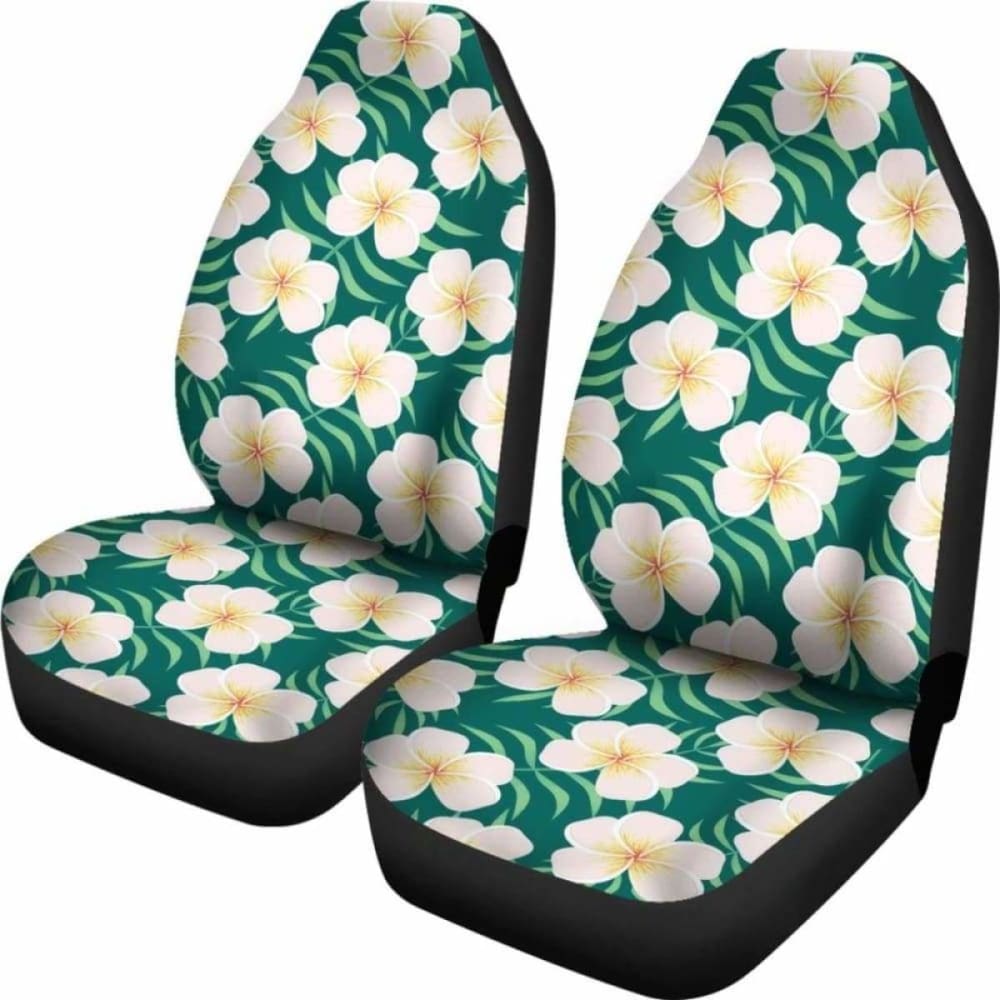 Green With Plumeria Frangipani Hawaiian Flower Pattern Car Seat Covers 153908 - YourCarButBetter