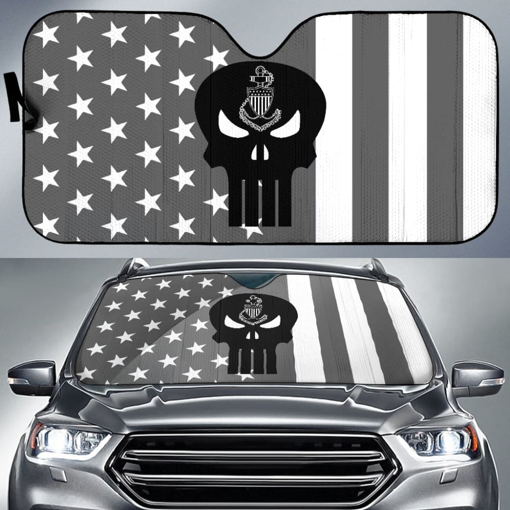 Grey And White Star Stripes American Flag US Coast Guard Car Auto Sun Shades 210701 - YourCarButBetter