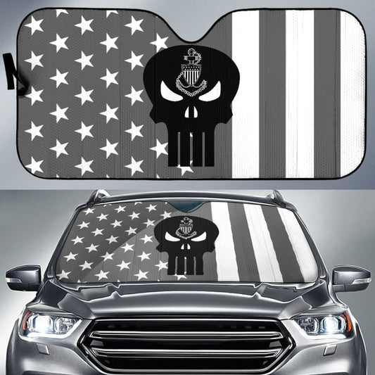 Grey And White Star Stripes American Flag US Coast Guard Car Auto Sun Shades 210701 - YourCarButBetter