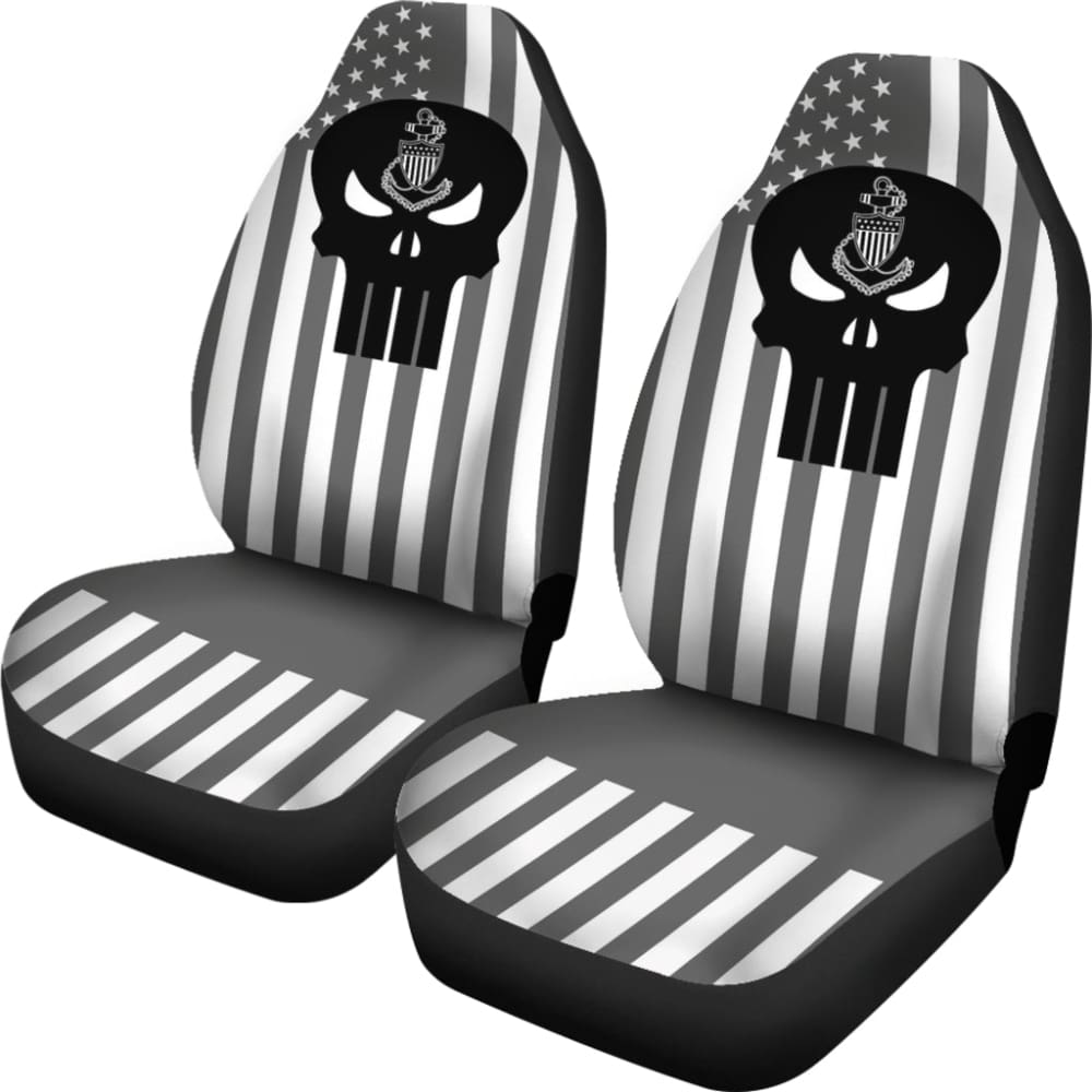 Grey And White Star Stripes American Flag US Coast Guard Car Seat Covers 210701 - YourCarButBetter