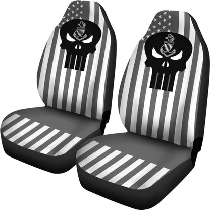 Grey And White Star Stripes American Flag US Coast Guard Car Seat Covers 210701 - YourCarButBetter