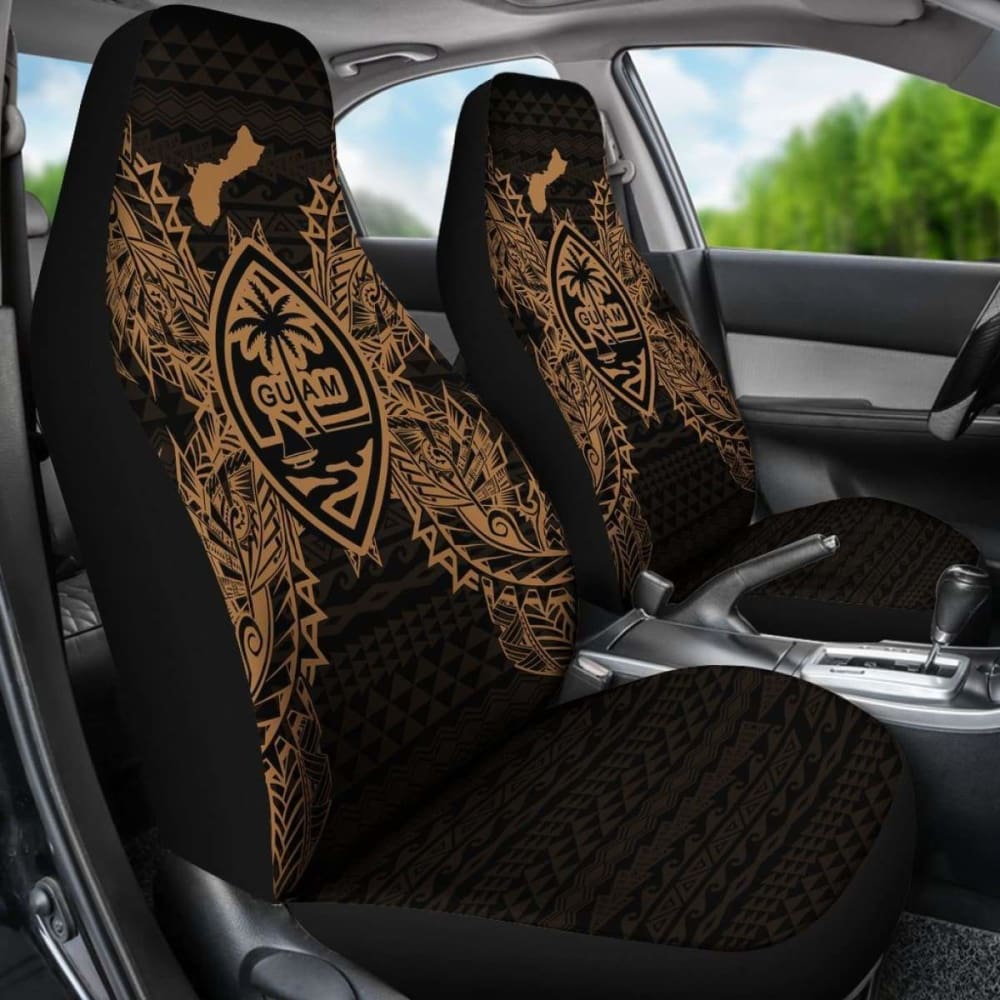 Guam Car Seat Cover - Guam Coat Of Arms Map Gold - 105905 - YourCarButBetter