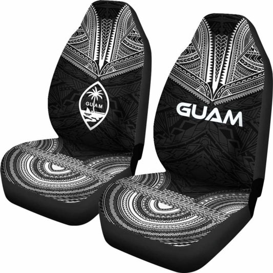 Guam Car Seat Cover - Guam Coat Of Arms Polynesian Chief Tattoo Black Version - 10 174914 - YourCarButBetter
