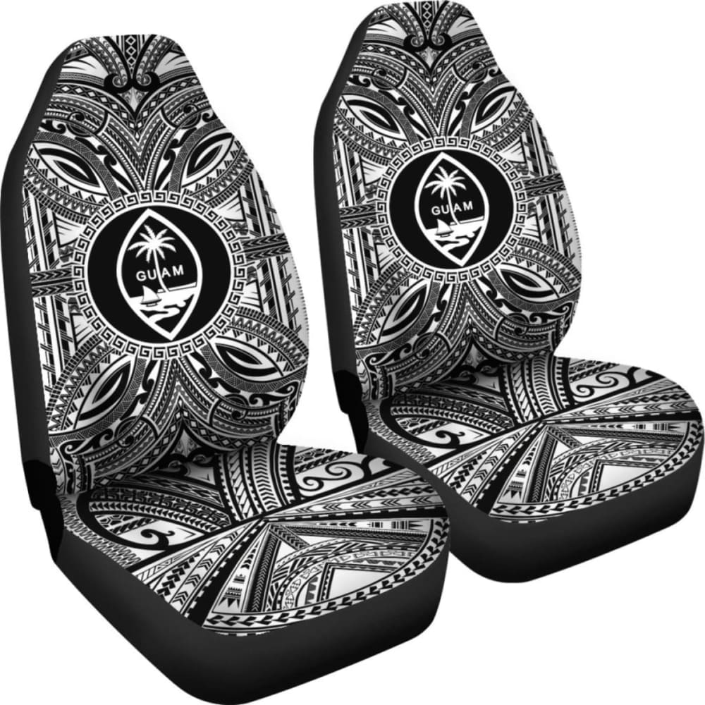 Guam Car Seat Cover - Guam Coat Of Arms Polynesian White Black 105905 - YourCarButBetter