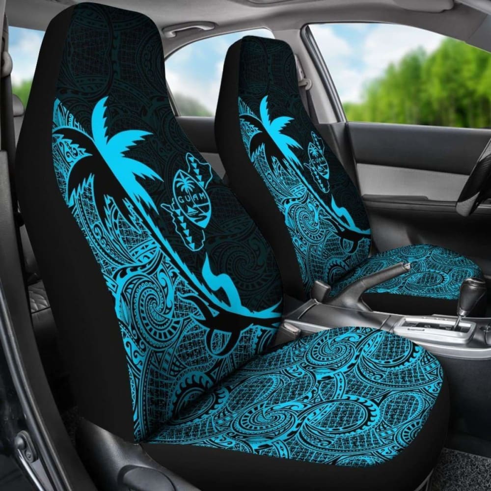 Guam Car Seat Covers - Guam Coat Of Arms Coconut Tree Blue - Amazing 1 105905 - YourCarButBetter
