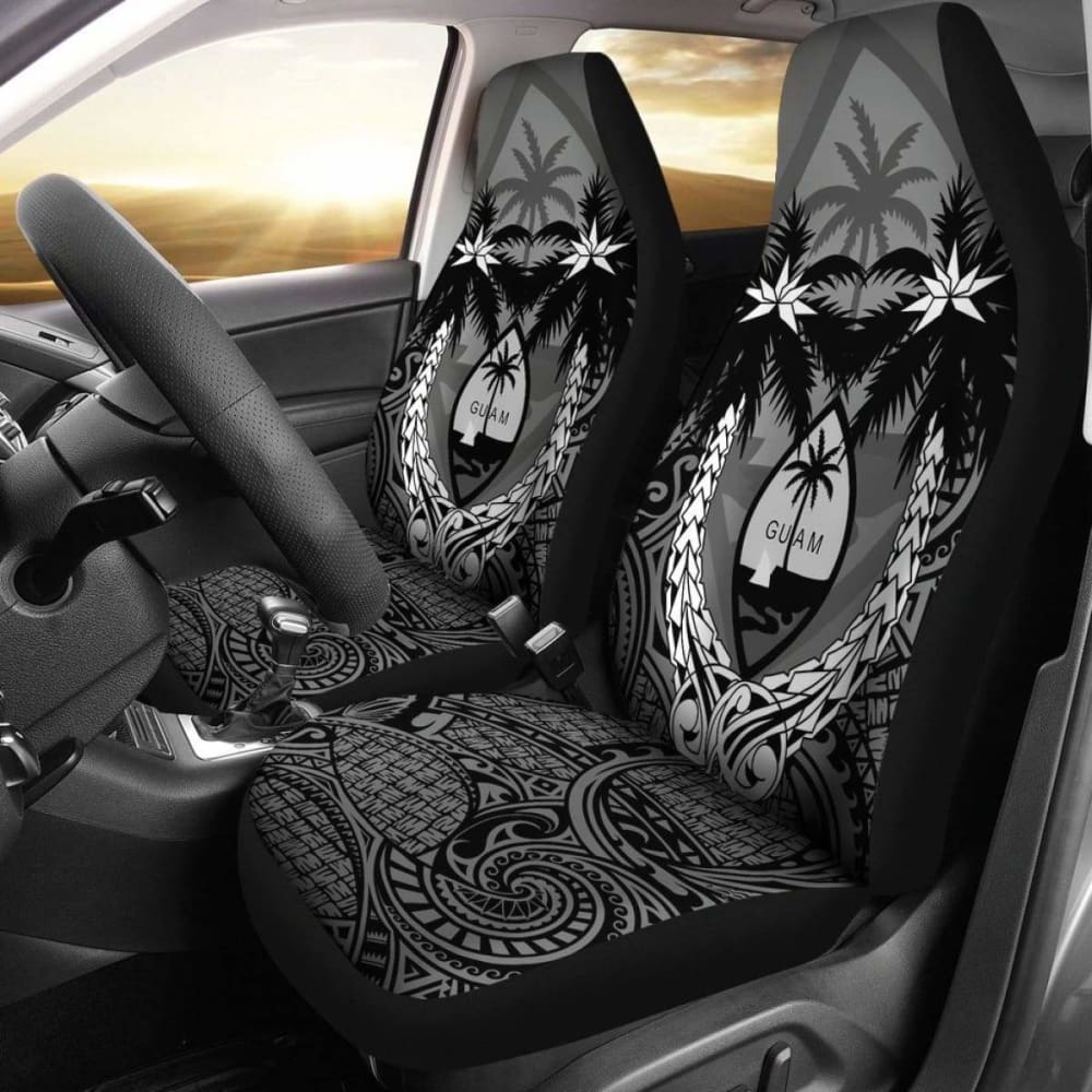 Guam Car Seat Covers - Guam Coat Of Arms Coconut Tree (Gray) - Amazing 1 105905 - YourCarButBetter
