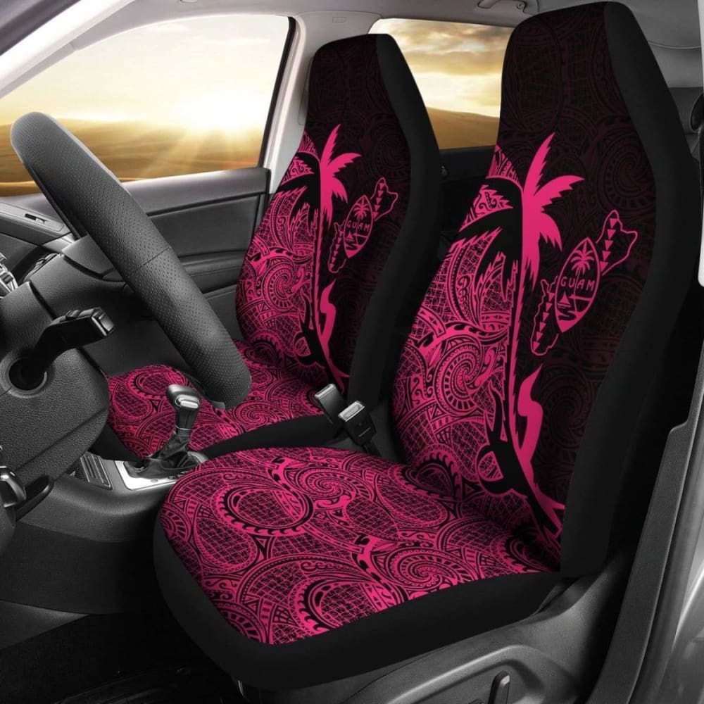 Guam Car Seat Covers - Guam Coat Of Arms Coconut Tree Pink - Amazing 1 105905 - YourCarButBetter