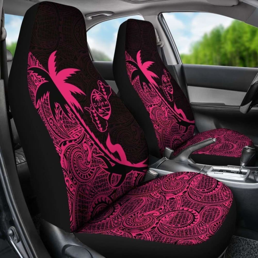 Guam Car Seat Covers - Guam Coat Of Arms Coconut Tree Pink - Amazing 1 105905 - YourCarButBetter