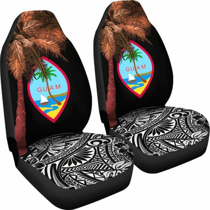 Guam Car Seat Covers - Guahan Palm Tree Polynesian Pattern Black - 39 153908 - YourCarButBetter