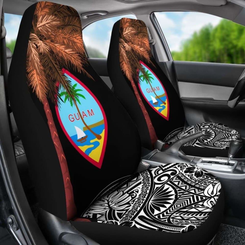 Guam Car Seat Covers - Guahan Palm Tree Polynesian Pattern Black - 39 153908 - YourCarButBetter