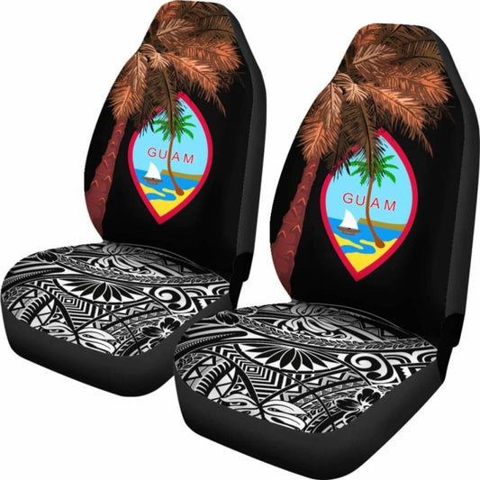 Guam Car Seat Covers - Guahan Palm Tree Polynesian Pattern Black - 39 153908 - YourCarButBetter