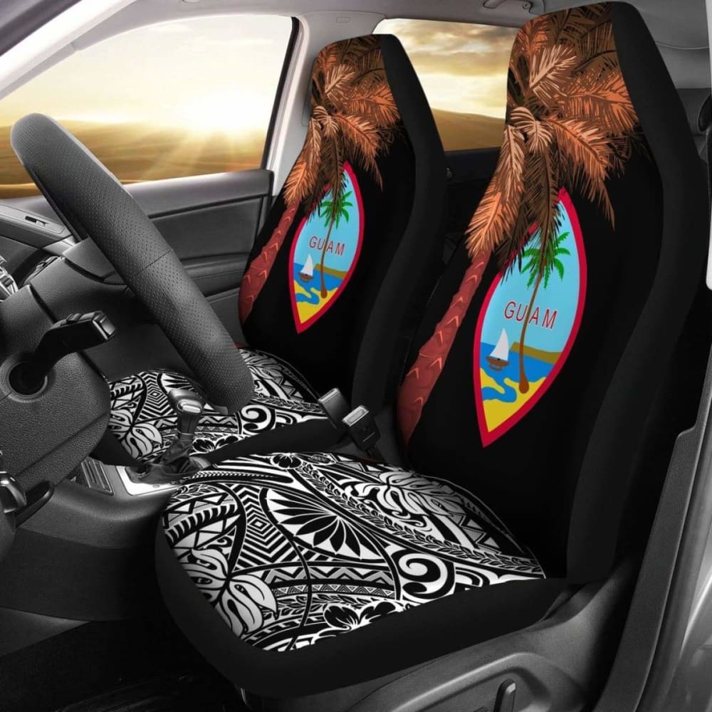 Guam Car Seat Covers - Guahan Palm Tree Polynesian Pattern Black - 39 153908 - YourCarButBetter