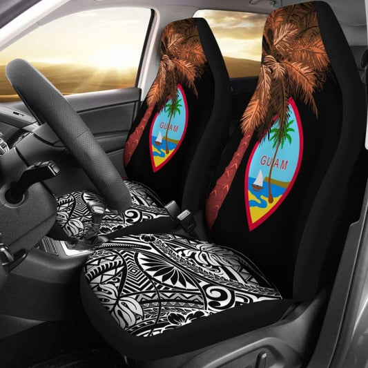 Guam Car Seat Covers - Guahan Palm Tree Polynesian Pattern Black - 39 153908 - YourCarButBetter