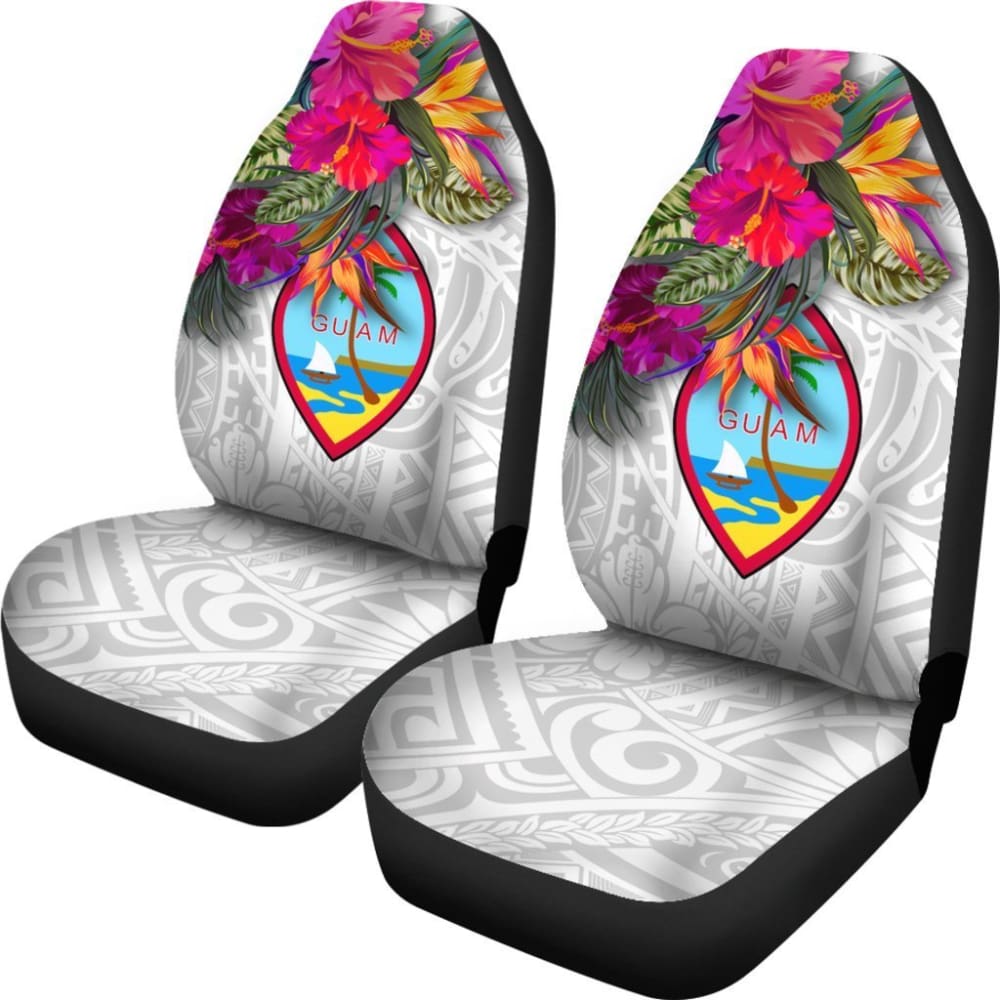 Guam Car Seat Covers Polynesian Hibiscus White Pattern - 093223 - YourCarButBetter