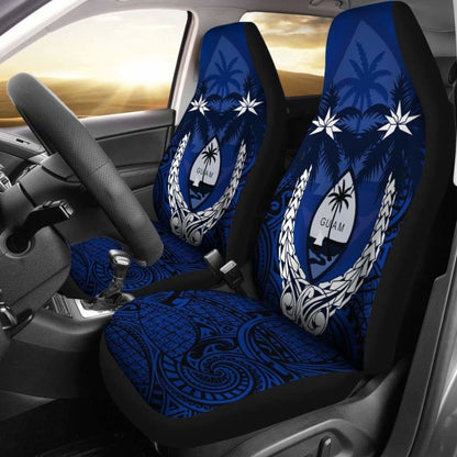 Guam Micronesian Niyok Car Seat Covers - Guam Coat Of Arms Coconut Tree (Blue) - Amazing 1 105905 - YourCarButBetter