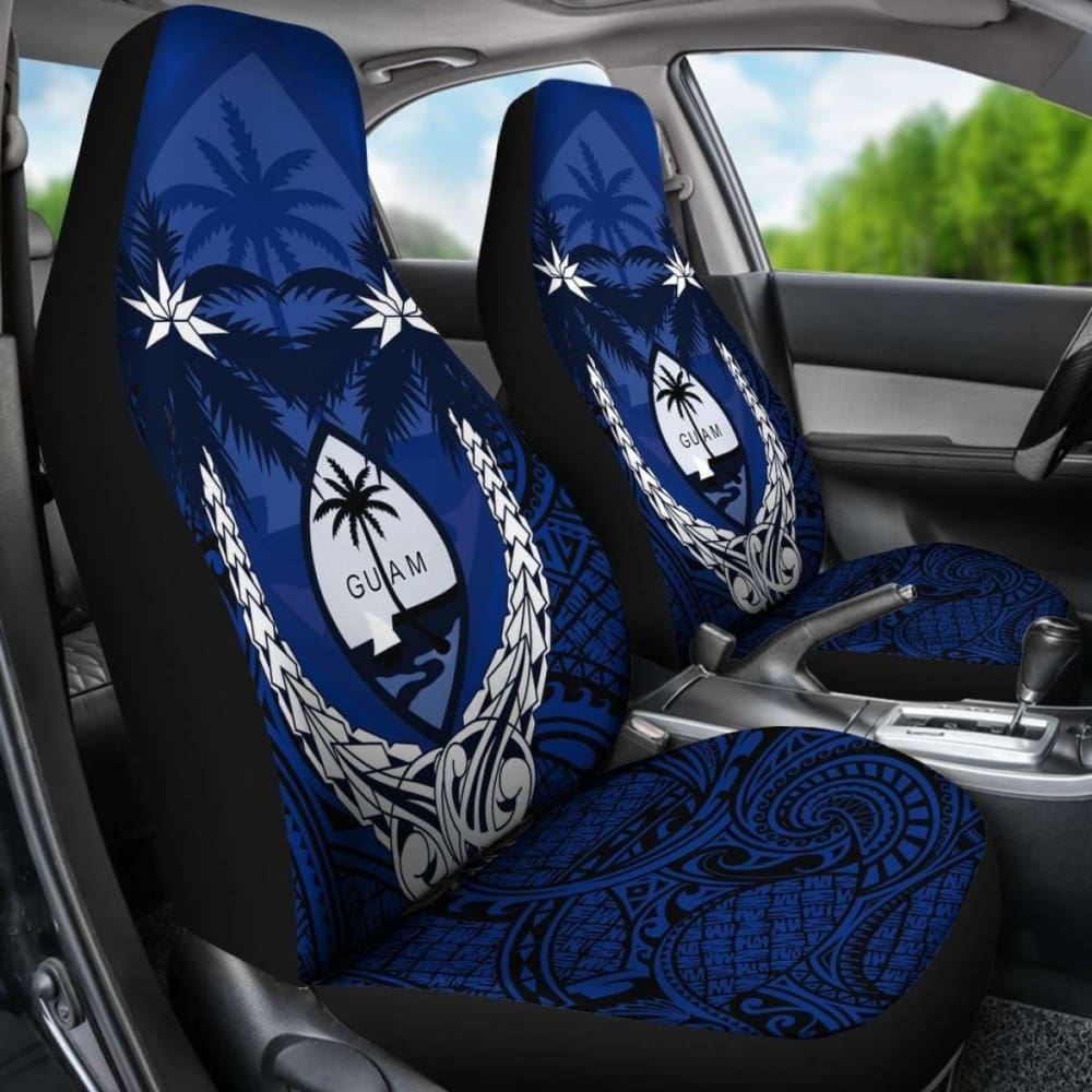 Guam Micronesian Niyok Car Seat Covers - Guam Coat Of Arms Coconut Tree (Blue) - Amazing 1 105905 - YourCarButBetter