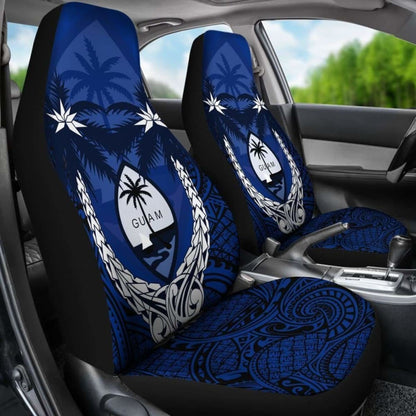 Guam Micronesian Niyok Car Seat Covers - Guam Coat Of Arms Coconut Tree (Blue) - Amazing 1 105905 - YourCarButBetter