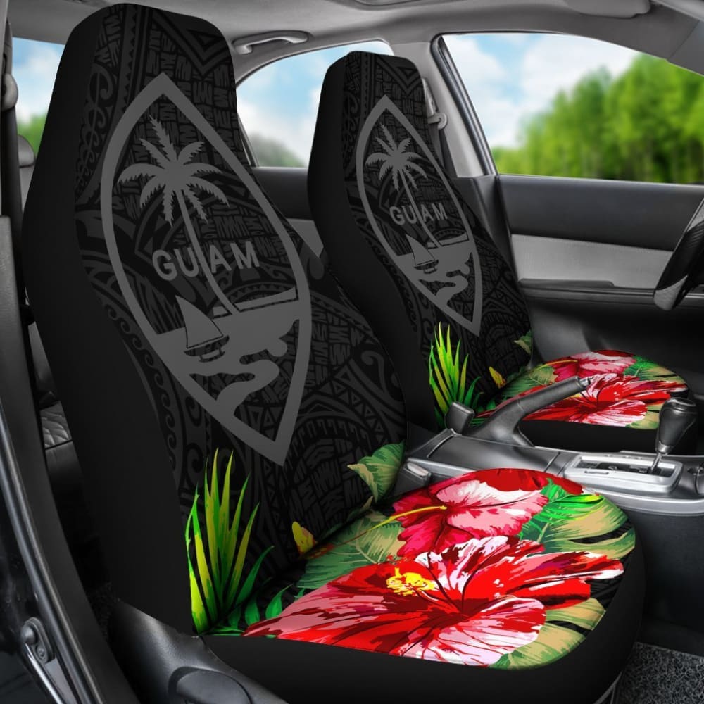 Guam Polynesian Car Seat Covers Black Hibiscus - 093223 - YourCarButBetter