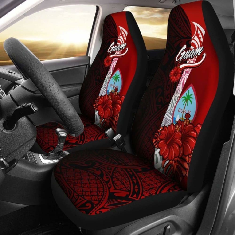 Guam Polynesian Car Seat Covers - Coat Of Arm With Hibiscus - 232125 - YourCarButBetter