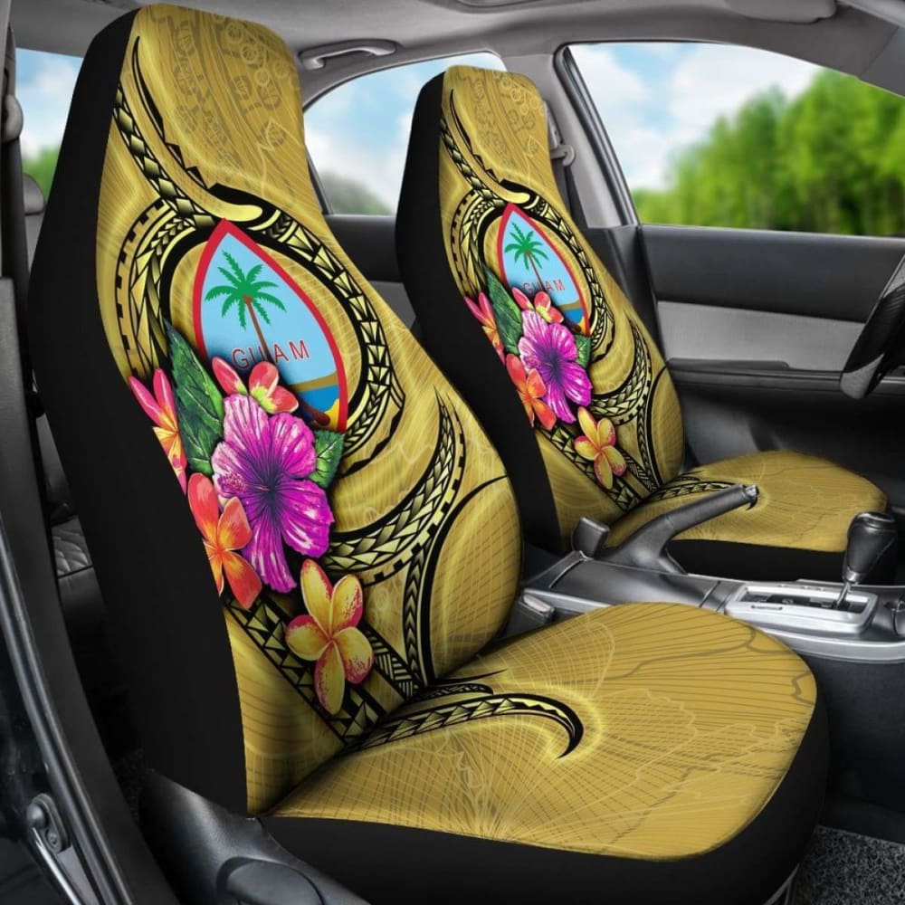 Guam Polynesian Car Seat Covers - Floral With Seal Gold - 12 153908 - YourCarButBetter