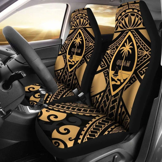 Guam Polynesian Car Seat Covers - Guam Gold Seal With Polynesian Tattoo - 18 105905 - YourCarButBetter