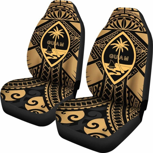 Guam Polynesian Car Seat Covers - Guam Gold Seal With Polynesian Tattoo - 18 105905 - YourCarButBetter