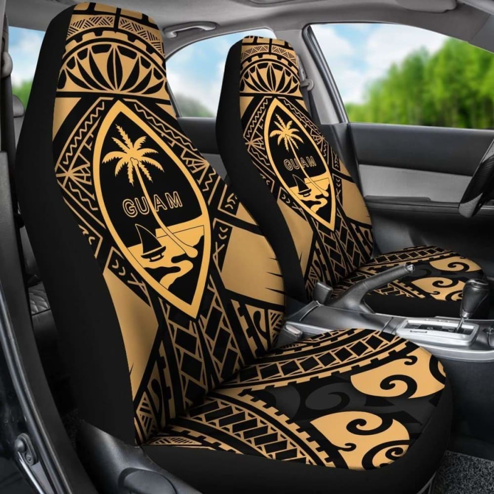 Guam Polynesian Car Seat Covers - Guam Gold Seal With Polynesian Tattoo - 18 105905 - YourCarButBetter
