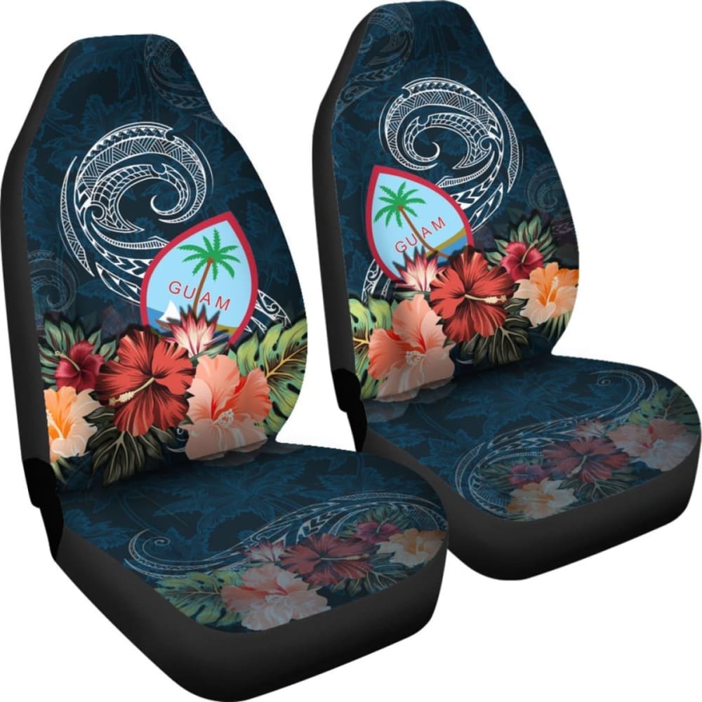 Guam Polynesian Car Seat Covers Guam Hibiscus Polynesian Wave Coat Of Arms 550317 - YourCarButBetter