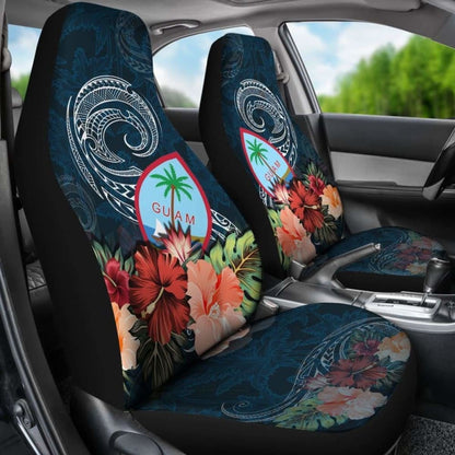 Guam Polynesian Car Seat Covers Guam Hibiscus Polynesian Wave Coat Of Arms Amazing 105905 - YourCarButBetter
