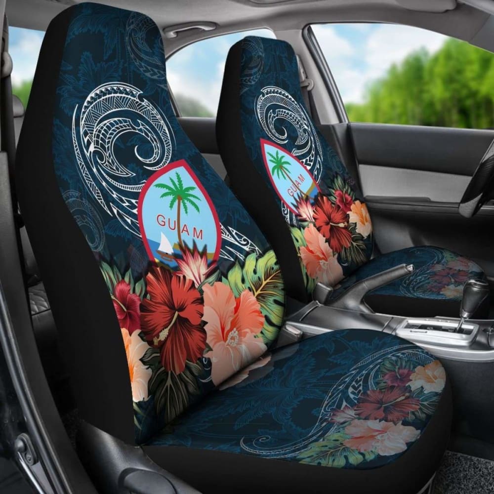 Guam Polynesian Car Seat Covers Guam Hibiscus Polynesian Wave Coat Of Arms Amazing 105905 - YourCarButBetter
