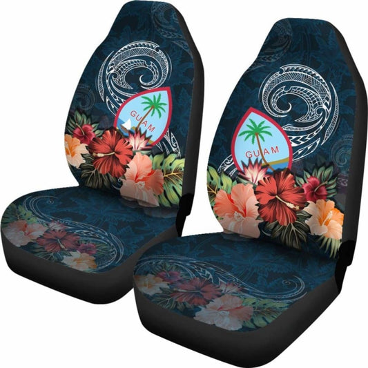 Guam Polynesian Car Seat Covers Guam Hibiscus Polynesian Wave Coat Of Arms Amazing 105905 - YourCarButBetter