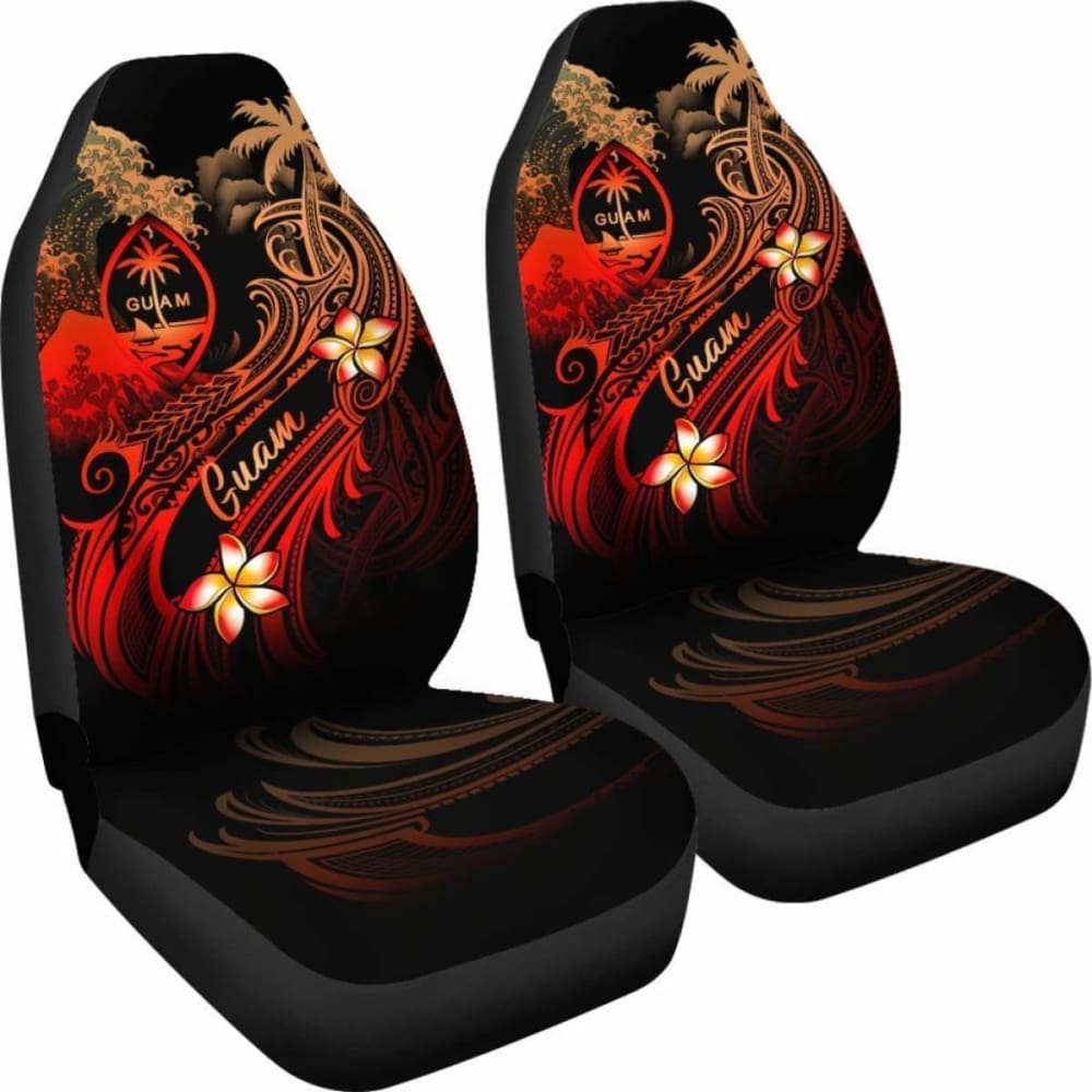 Guam Polynesian Car Seat Covers - Plumeria Flowers And Waves - 105905 - YourCarButBetter