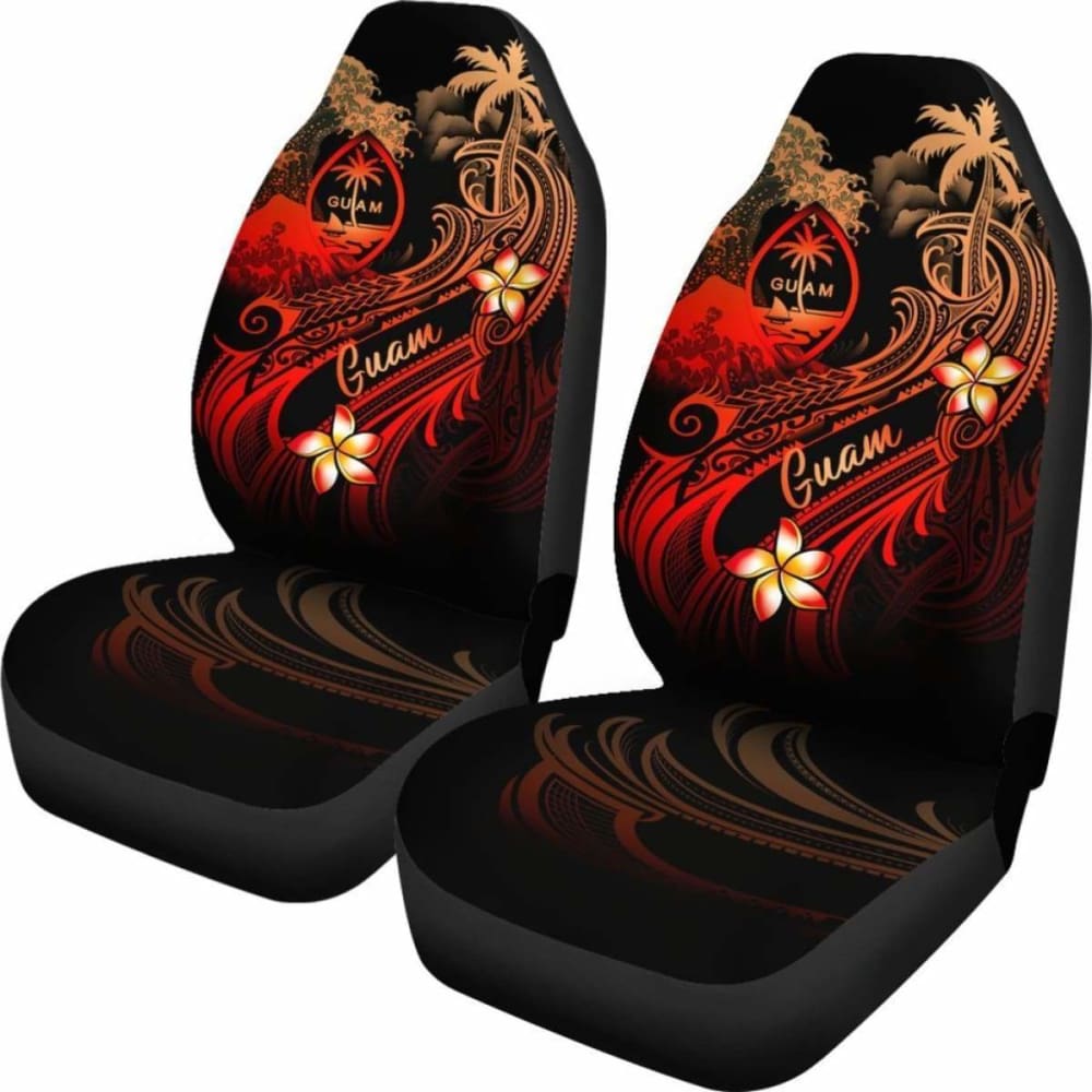 Guam Polynesian Car Seat Covers - Plumeria Flowers And Waves - 105905 - YourCarButBetter