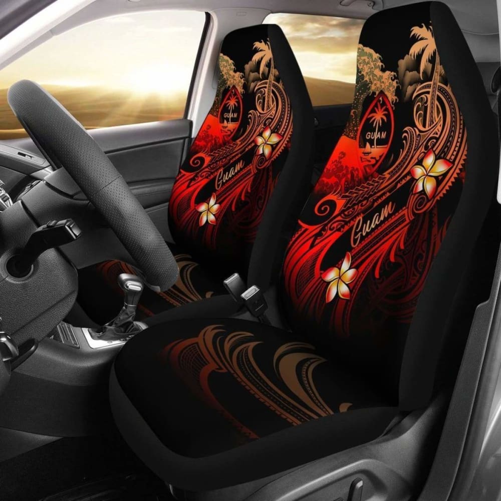 Guam Polynesian Car Seat Covers - Plumeria Flowers And Waves - 105905 - YourCarButBetter