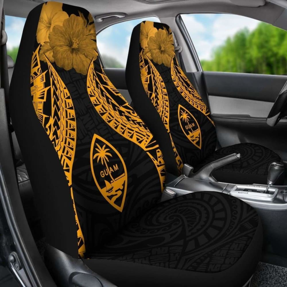 Guam Polynesian Car Seat Covers Pride Seal And Hibiscus Gold - 232125 - YourCarButBetter