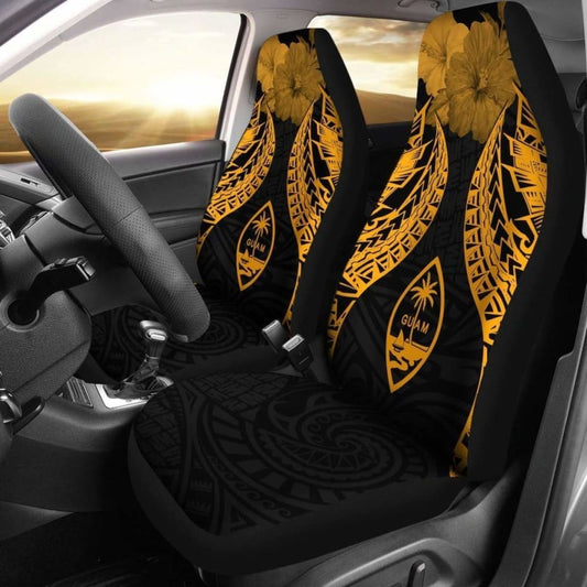 Guam Polynesian Car Seat Covers Pride Seal And Hibiscus Gold - 232125 - YourCarButBetter