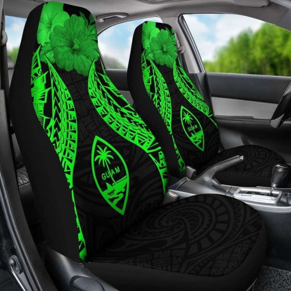 Guam Polynesian Car Seat Covers Pride Seal And Hibiscus Green - 232125 - YourCarButBetter