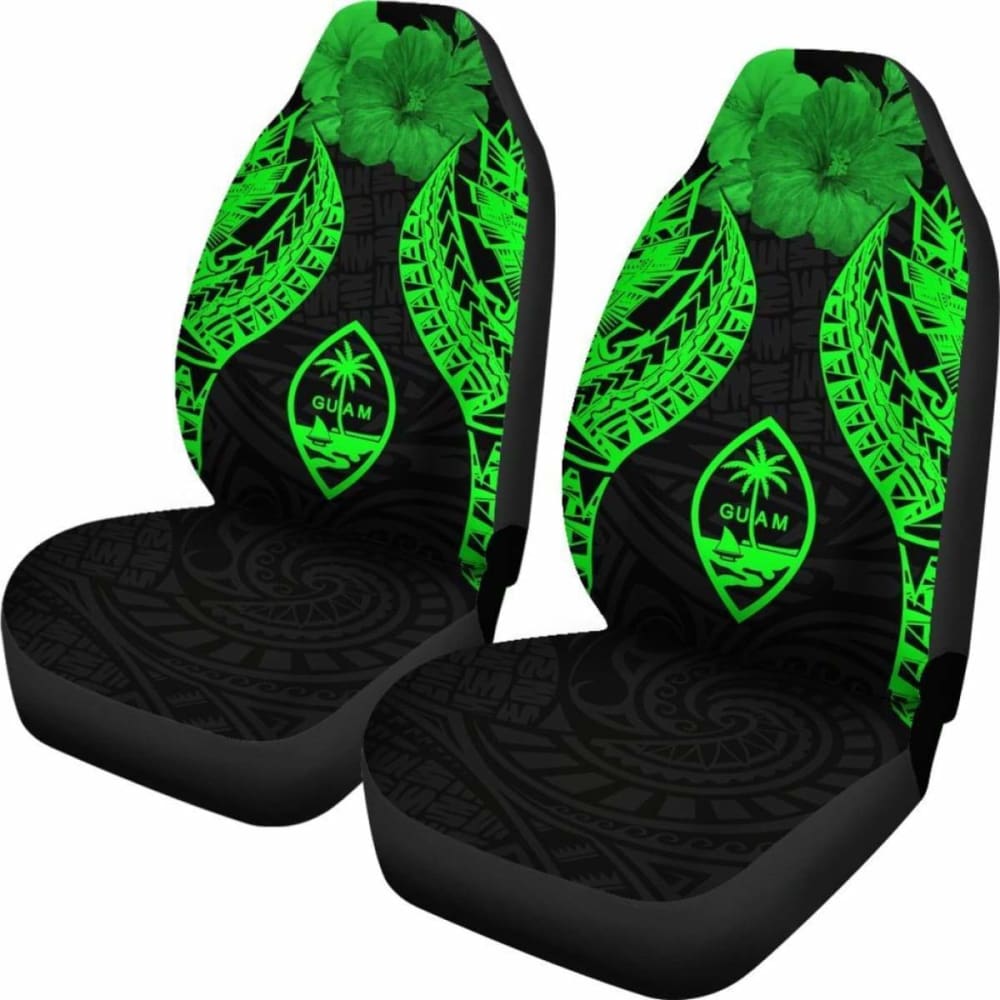 Guam Polynesian Car Seat Covers Pride Seal And Hibiscus Green - 232125 - YourCarButBetter