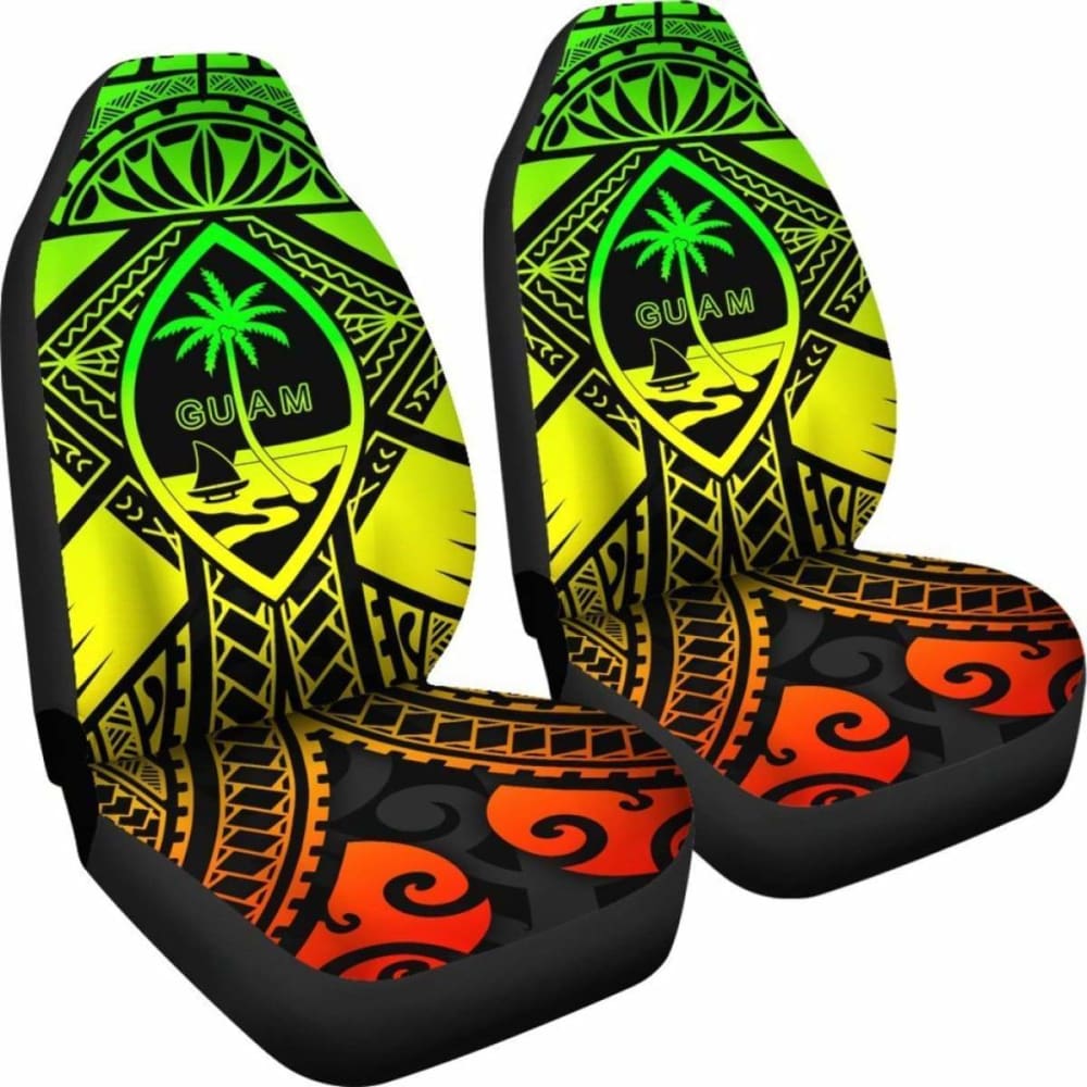 Guam Polynesian Car Seat Covers - Guam Reggae Seal With Polynesian Tattoo - 18 105905 - YourCarButBetter