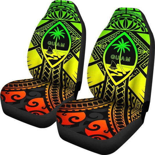 Guam Polynesian Car Seat Covers - Guam Reggae Seal With Polynesian Tattoo - 18 105905 - YourCarButBetter